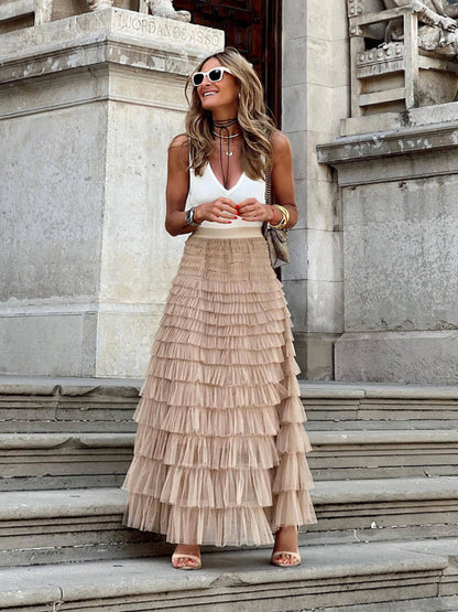 Elegant Flowy Tiered Maxi Skirt