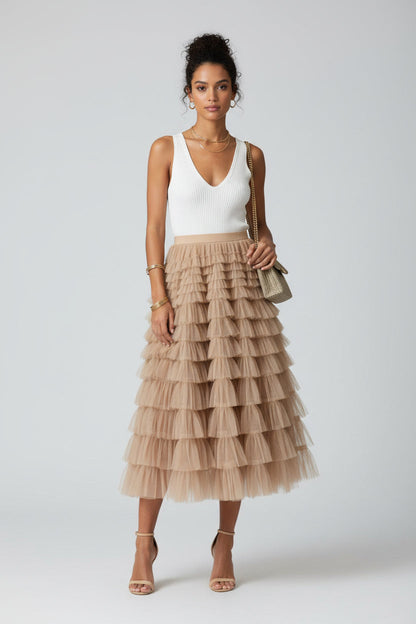 Elegant Flowy Tiered Maxi Skirt - Luxivelle