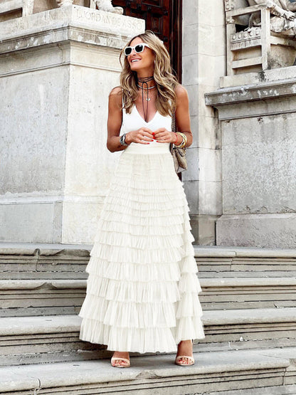 Elegant Flowy Tiered Maxi Skirt