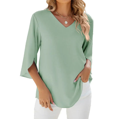 Relaxed Fit V-Neck Womens Casual Blouse