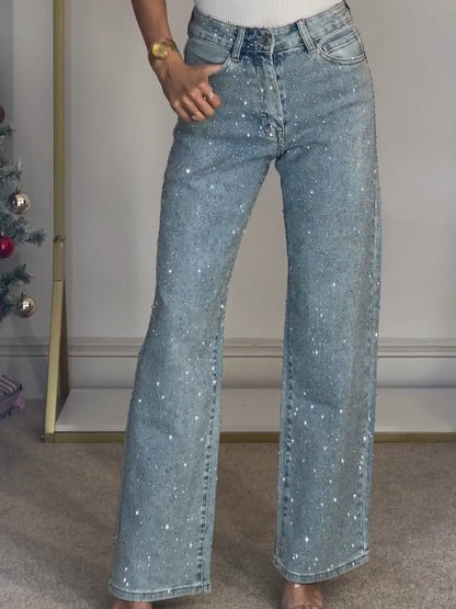 Sabine Women's Glittering High-Waisted Jeans – Stylish Denim Comfort-1