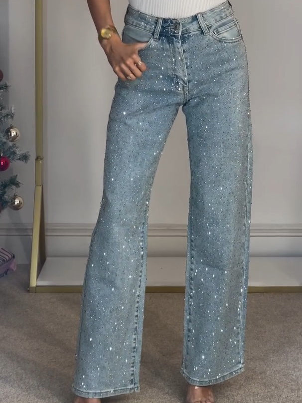 Variant image for Sabine Women's Glittering High-Waisted Jeans – Stylish Denim Comfort-1