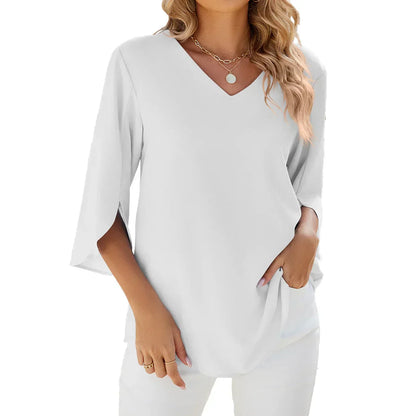 Relaxed Fit V-Neck Womens Casual Blouse