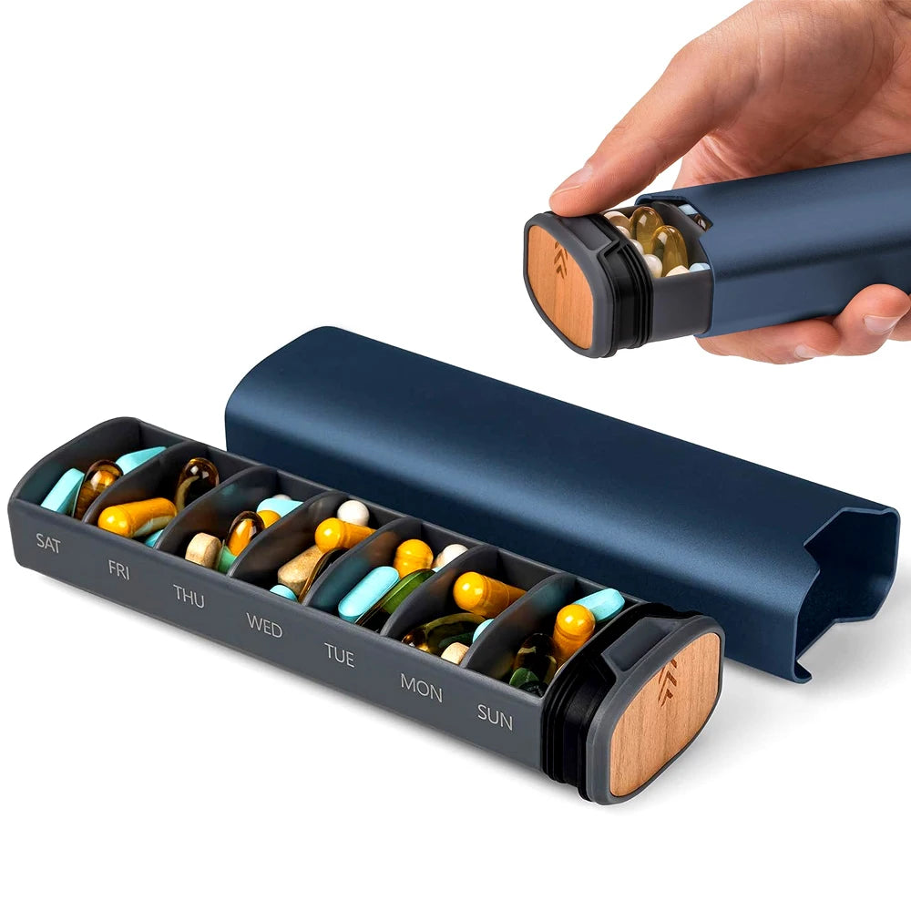 Simple Wooden Pill Box with Aluminium Compartment - Luxivelle