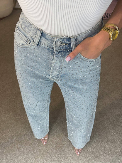 Sabine Women's Glittering High-Waisted Jeans – Stylish Denim Comfort-5