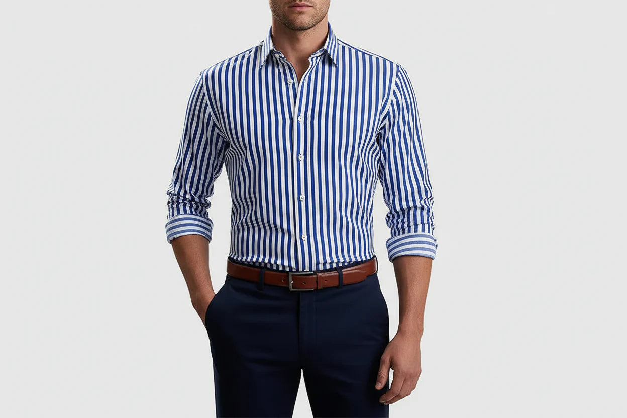 Slim Fit Striped Dress Shirt for Men - Luxivelle