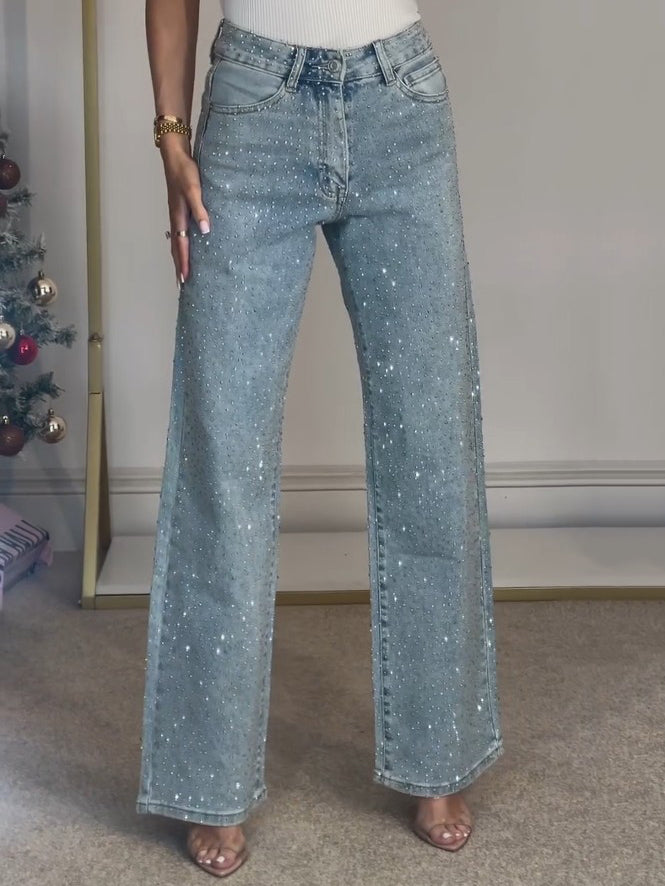 Sabine Women's Glittering High-Waisted Jeans – Stylish Denim Comfort-2