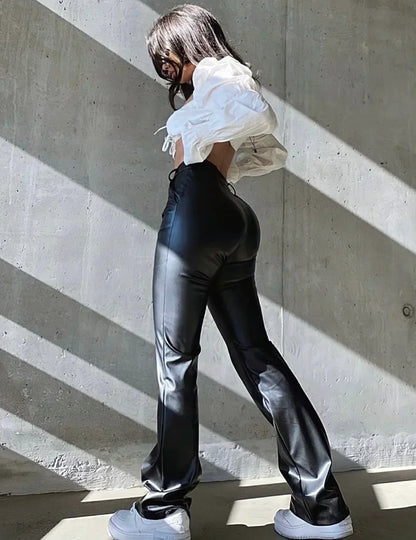 Vegan Leather Wide Leg Pants