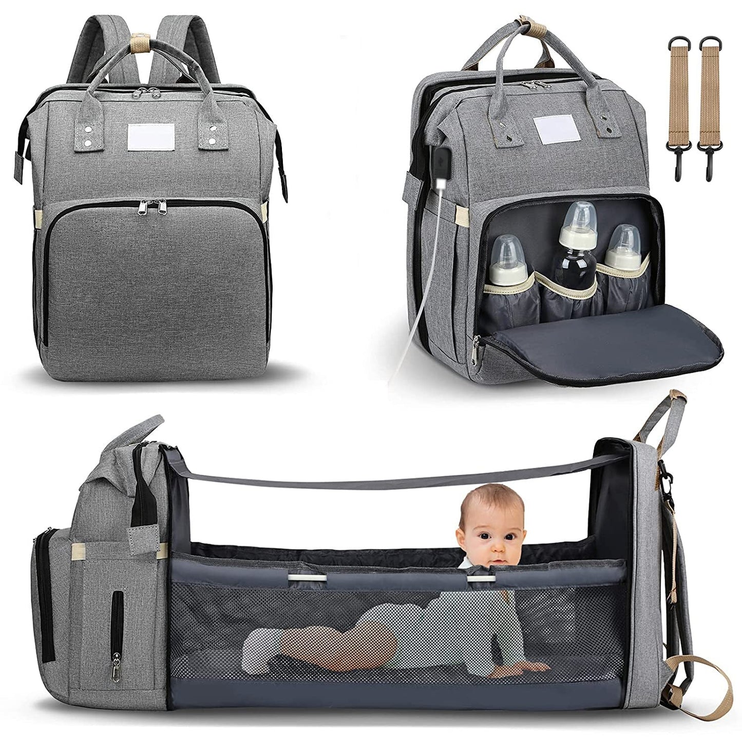 Practical Baby Changing Bag with Portable Bed & USB Charger - Luxivelle