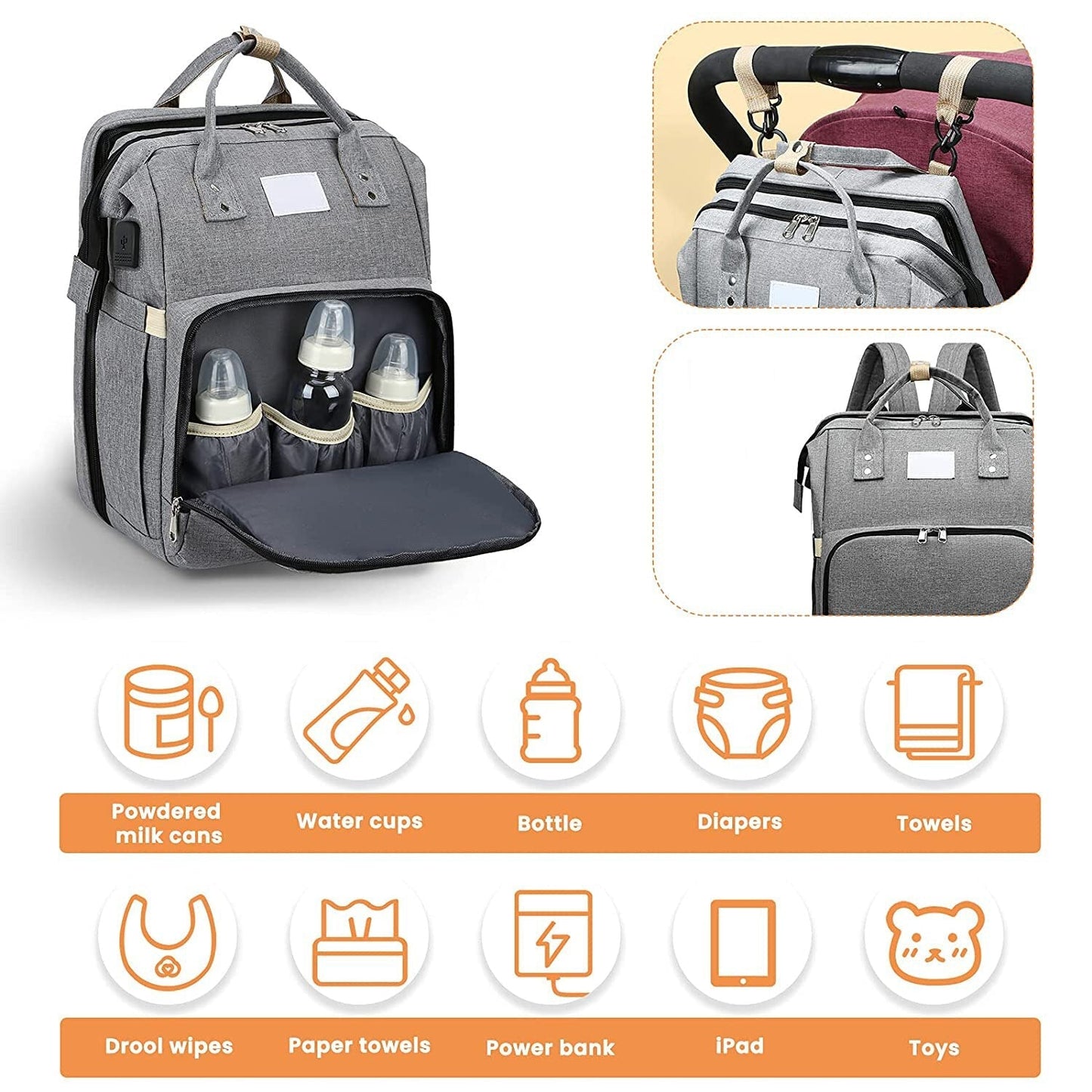 Practical Baby Changing Bag with Portable Bed & USB Charger