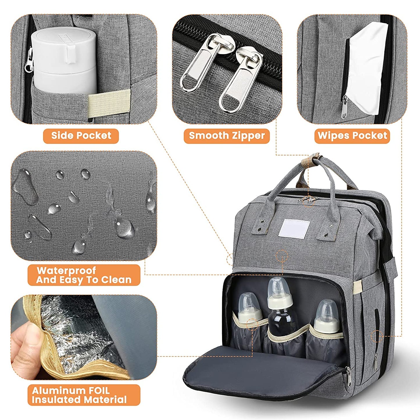 Practical Baby Changing Bag with Portable Bed & USB Charger