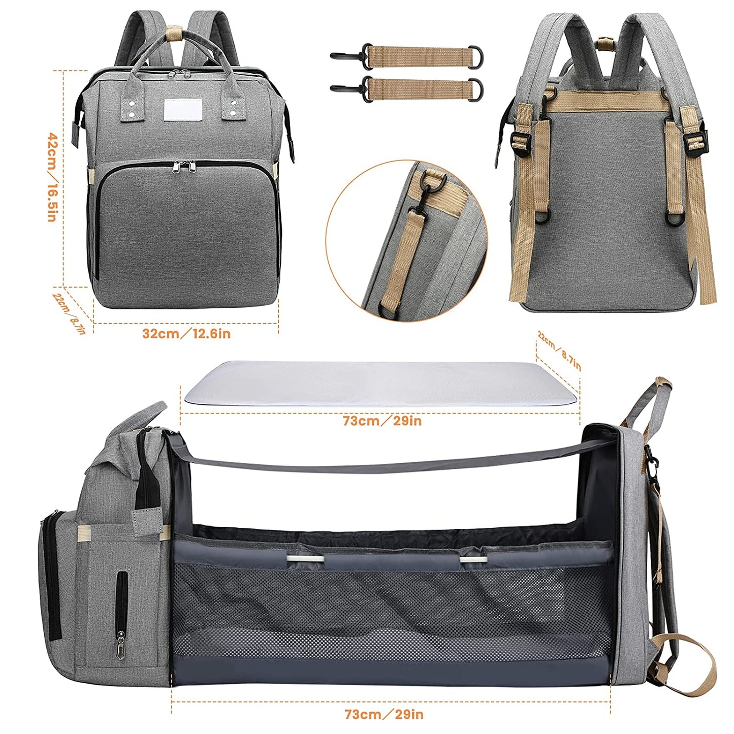 Practical Baby Changing Bag with Portable Bed & USB Charger