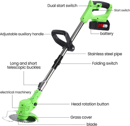 Wireless 24V Yard Trimmer with Comfort Grip and Safety Guard