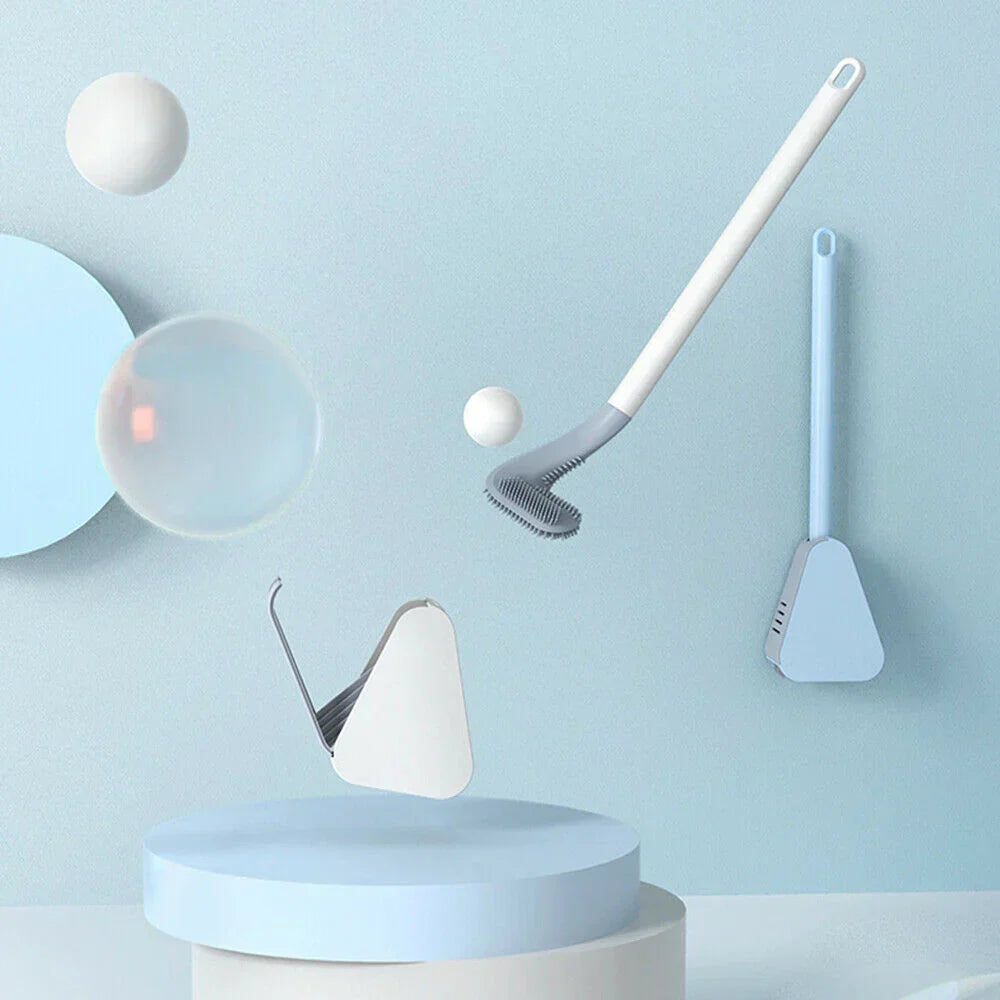 Innovative self-cleaning hygienic toilet brush with sleek design, durable bristles, and matching holder in vibrant colors for