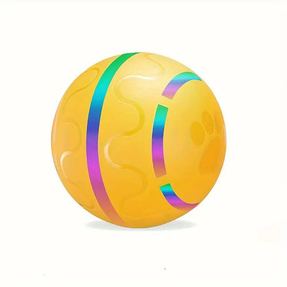 "Interactive ball toy for dogs and cats with bright colors, automatic rolling, keeping pets active and entertained."