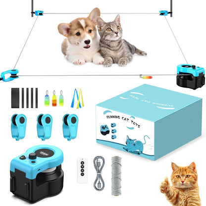 "Interactive cat hunting toy in blue, USB-powered with motion-based exercise, promotes mental stimulation and physical activi