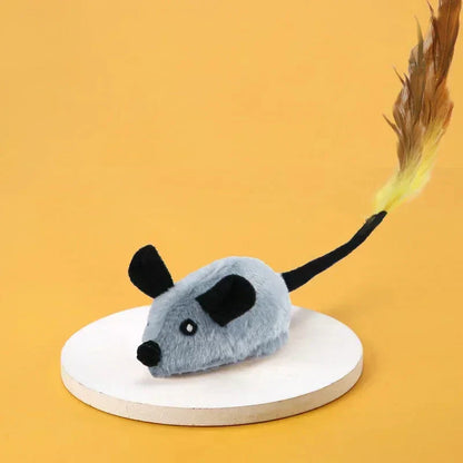 Interactive cat toy with plush mouse and feather tuft, designed for engaging play and sparking your cat's hunting instincts.