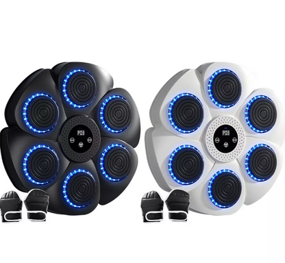 Interactive fitness boxing pad with RGB LED lights, Bluetooth, adjustable speed, and durable ABS material for home workouts.