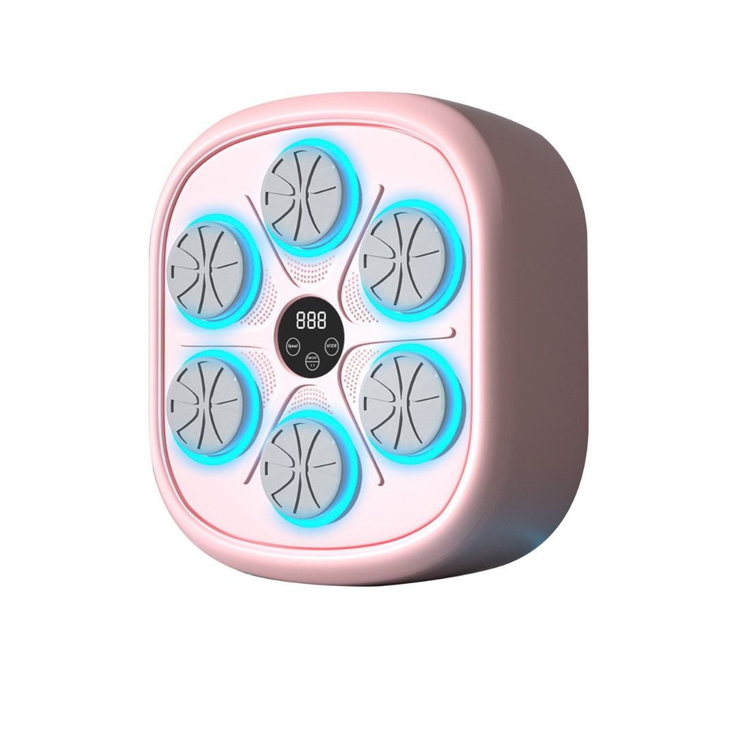 "Interactive music boxing machine for fitness, featuring colorful sensors, sleek design, suitable for adults and kids."