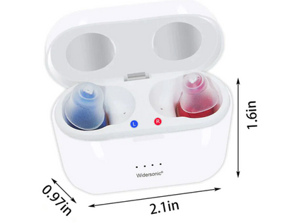 "Invisible rechargeable hearing aids for men and women; flesh-toned, discreet fit in ear canal; enhances hearing clarity."