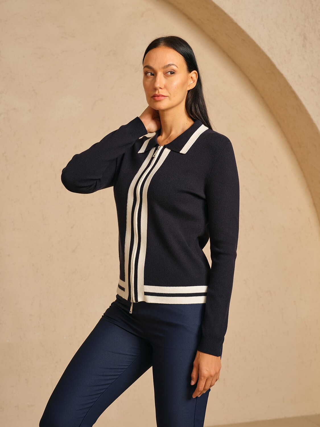 Classic Golf Stripe Full Zip Sweater