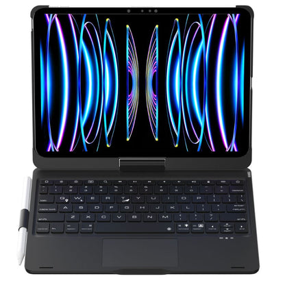 iPad Keyboard Case with backlit keys and trackpad, sleek design, drop-resistant shell, enhances functionality and protection.