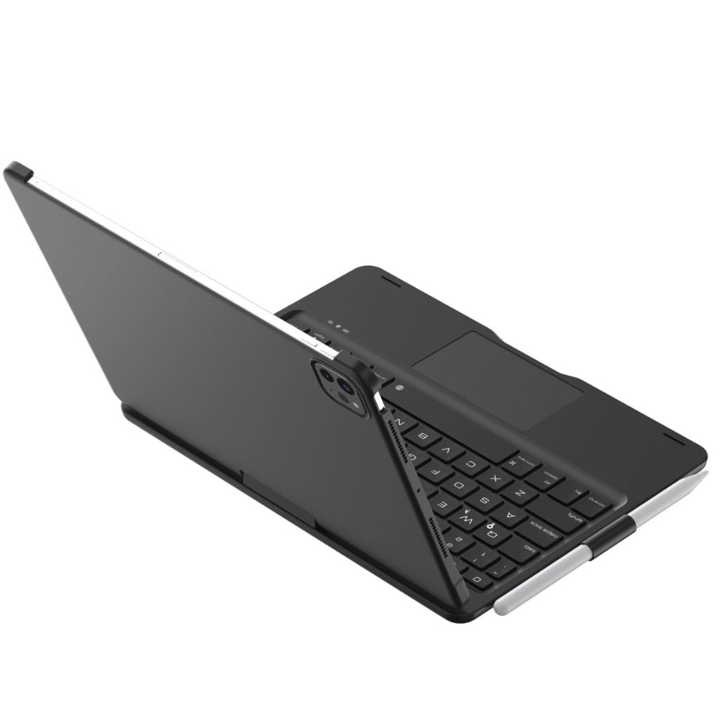 iPad Keyboard Case with backlit keys and trackpad, sleek design, drop-resistant shell, enhances functionality and protection.