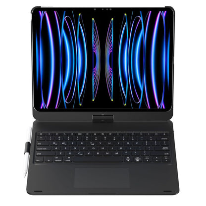 iPad Keyboard Case with backlit keys and trackpad, sleek design, drop-resistant shell, enhances functionality and protection.