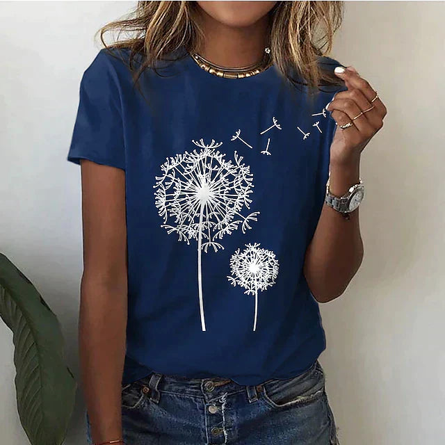 Ladies Floral Crew Neck Casual Tee