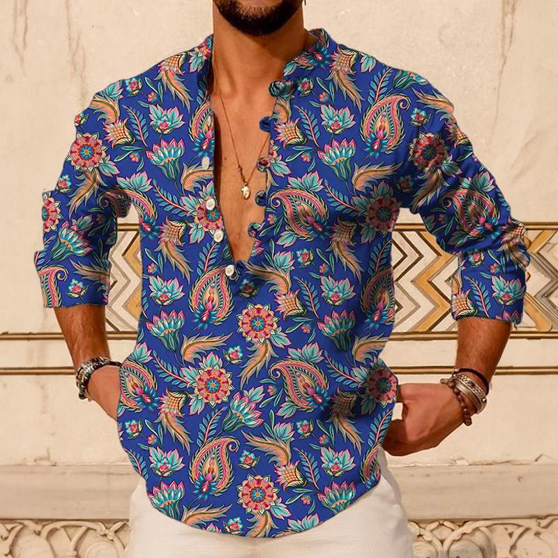 Classic Floral Pattern Mens Long Sleeve Shirt