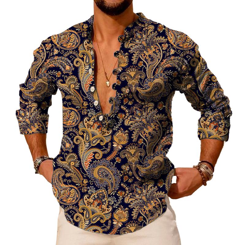 Classic Floral Pattern Mens Long Sleeve Shirt - Luxivelle