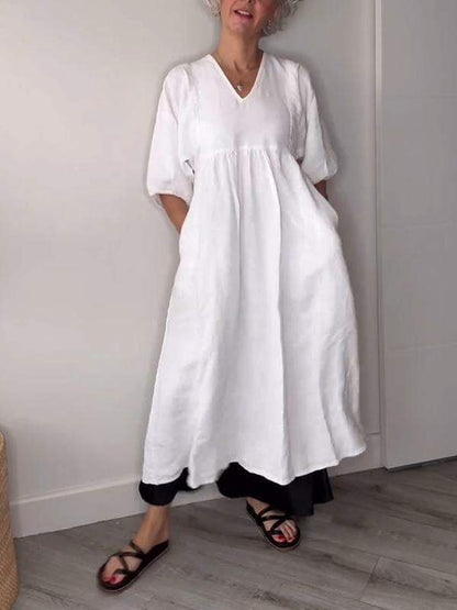 Comfy V Neck Knee Length Dress with Pockets