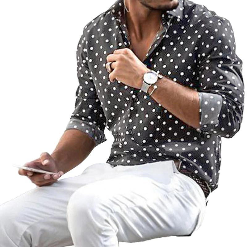 Classic Spotted Casual Long Sleeve Shirt - Luxivelle
