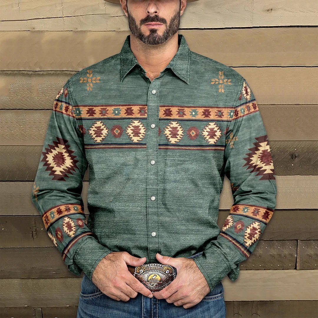 Rugged Cowboy Style Long Sleeve Shirt - Luxivelle
