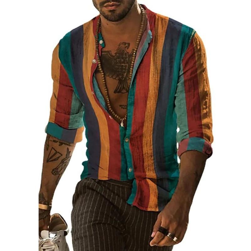Classic Fit Casual Stripe Long Sleeve Mens Shirt - Luxivelle