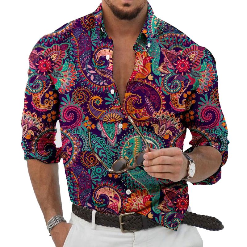 Classic Paisley Pattern Men's Long Sleeve Shirt - Luxivelle