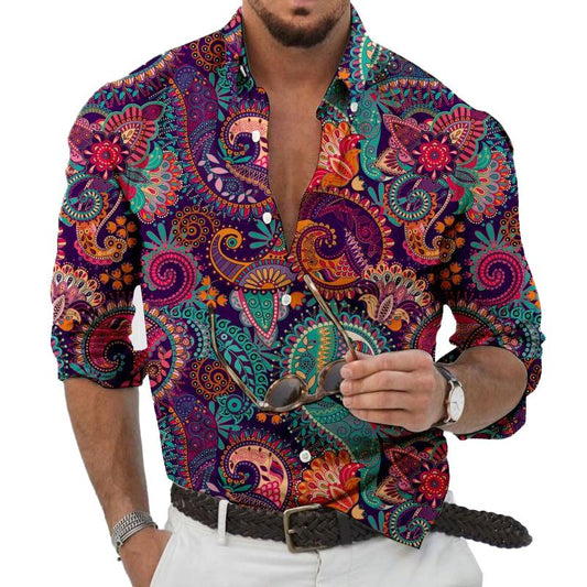 Classic Paisley Pattern Men's Long Sleeve Shirt - Luxivelle