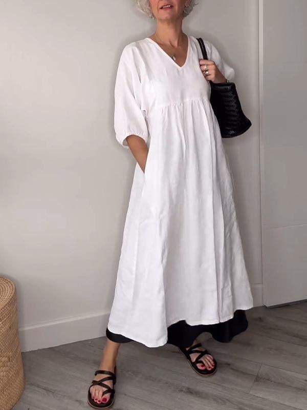 Comfy V Neck Knee Length Dress with Pockets