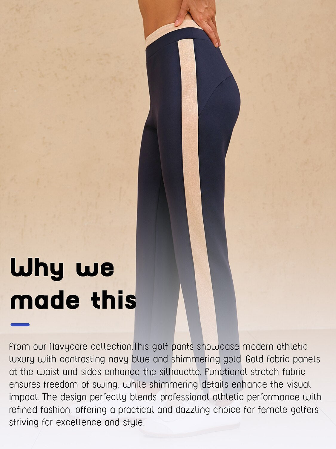 Dark Blue 39 Inch Elastic Block Ankle Pants