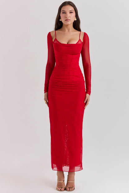 Evangeline | Deep maxi dress with long sleeves