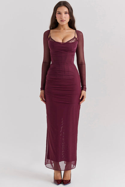 Evangeline | Deep maxi dress with long sleeves