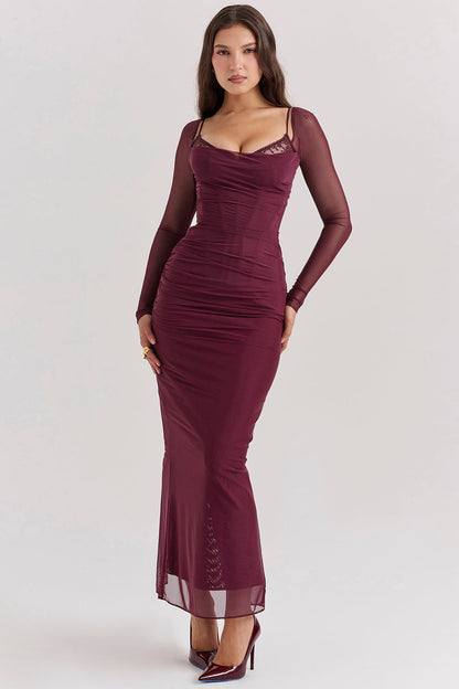 Evangeline | Deep maxi dress with long sleeves