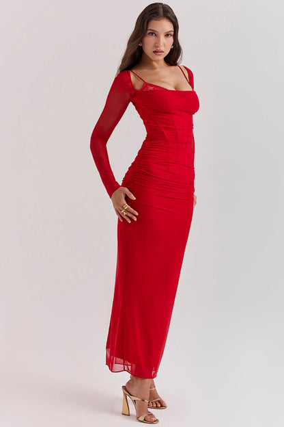Evangeline | Deep maxi dress with long sleeves