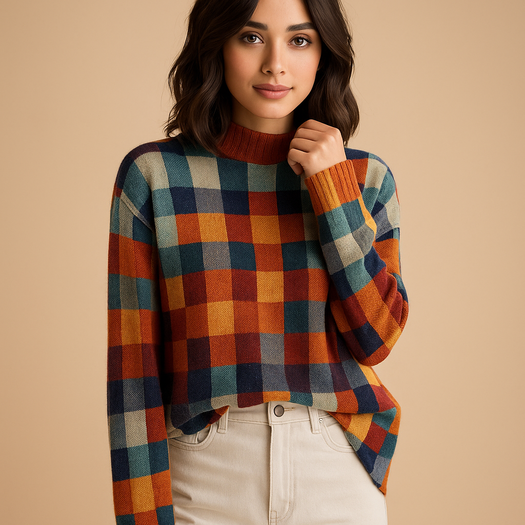 Women's Patched Crew Neck Knit Sweater - Luxivelle