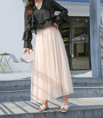 Women's High Waisted Flowy Midi Skirt