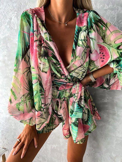 Ladies' Pretty Floral Sleeve Jumpsuit Romper
