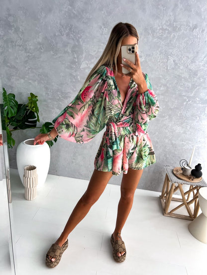 Ladies' Pretty Floral Sleeve Jumpsuit Romper