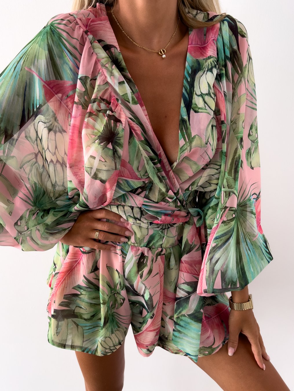 Ladies' Pretty Floral Sleeve Jumpsuit Romper