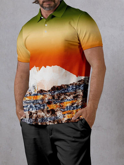 Graphical Print Polo Shirt Men's UPF 50 Protection