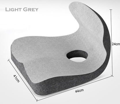 "L Shape Memory Foam Orthopedic Cushion offers ergonomic support with deep grey color, ideal for home and office seating."